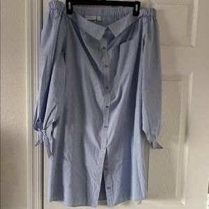 New York & Company Blue Pinstripe women’s Button Down Shirt